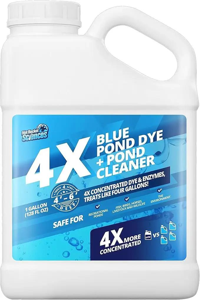 1 Gallon 4X Blue Pond Dye + Pond Cleaner, Blue Dye for Ponds and Lakes, 2-in-1 Lake Colorant + Enzymes, Makes Murky Water Clean & Beautiful, Keeps The Water Cool, Clear, and Ideal for Fish & Wildlife by GreenHaven Gardens