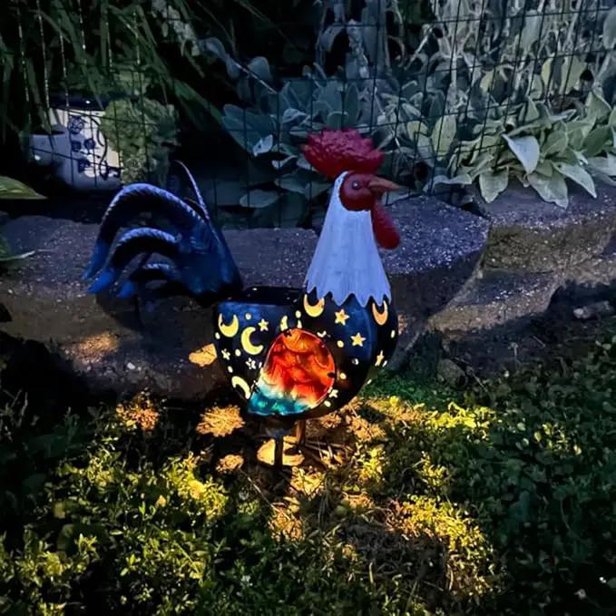 LIFFY Solar Rooster Outdoor Decor,18" Metal Rooster Yard Decor with LED Lights,Chicken Home Decorative Ornaments,Garden Statues for Outside Patio Backyard Landscape Lawn by GreenHaven Gardens