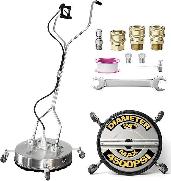 EDOU Dual 24" Pressure Washer Surface Cleaner - Surface Cleaner with Wheels - Heavy Duty Composite, 4,500 PSI Max Working Pressure - Includes 3/8 Inch Quick Connector Kit and Teflon Tape by GreenHaven Gardens