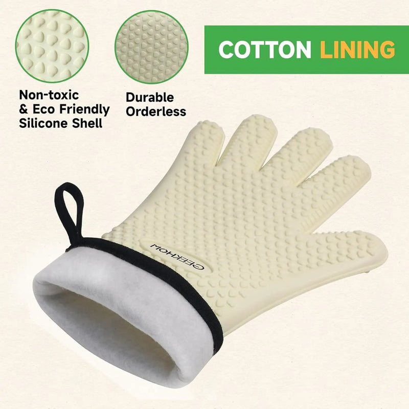 GEEKHOM BBQ Gloves Heat Resistant Oven Mitts - Silicone Grilling Gloves with 13.7" Arm Protection - Waterproof Pot Holder Non-Slip for Men & Women, Kitchen Outdoor Cooking, Baking, Camping, Mint Beige by GreenHaven Gardens