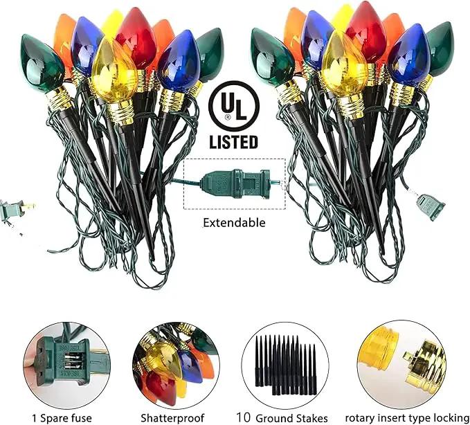 C9 Christmas Pathway Lights Outdoor-17.4 Ft 10 Lights C9 Walkway Lights Waterproof for Ground Sidewalk Driveway Yard Outdoor Christmas Decorations by GreenHaven Gardens