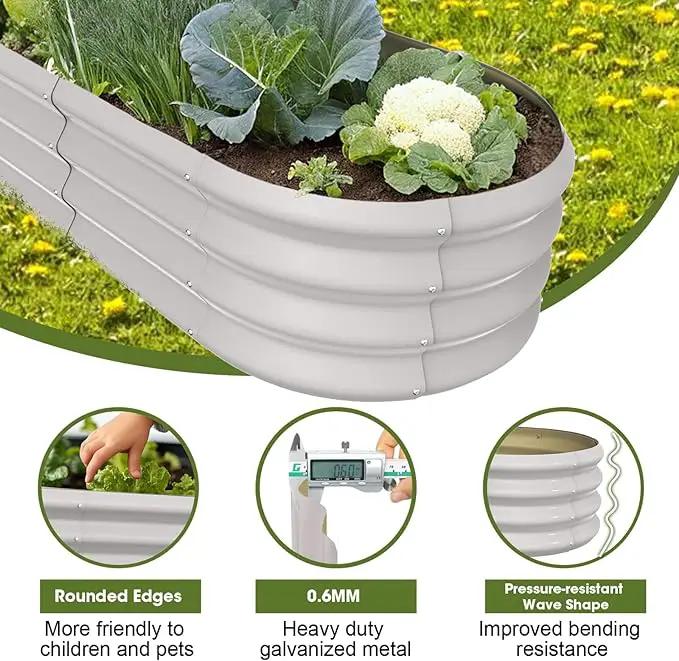 8x2x1ft Oval Galvanized Raised Garden Bed Outdoor 9-in-1 Large Metal Modular Planter Box Raised Beds for Gardening,Vegetables,Fruits,Flowers & Herbs (White) by GreenHaven Gardens