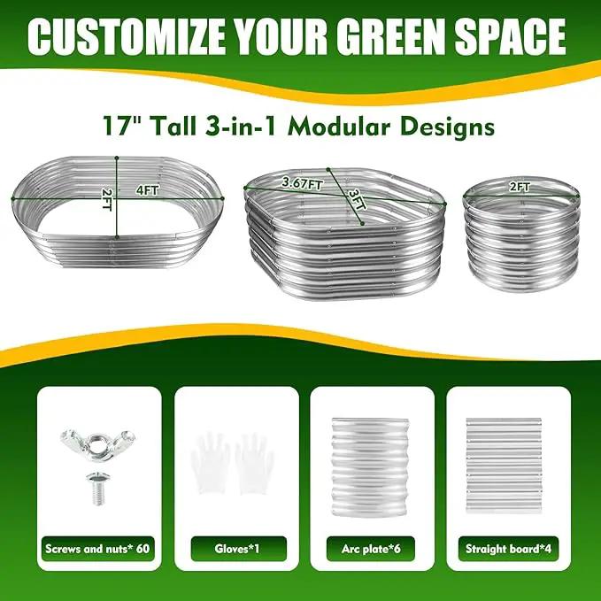 17" Tall Elevated Oval Metal Raised Garden Bed - 4ft x 2ft in Size and 0.8MM Thick Durable Planter Bed/Box for Vegetables Flowers Succulent at Patio/Garden Outdoor (Silver, 4X2X1.4 FT) by GreenHaven Gardens