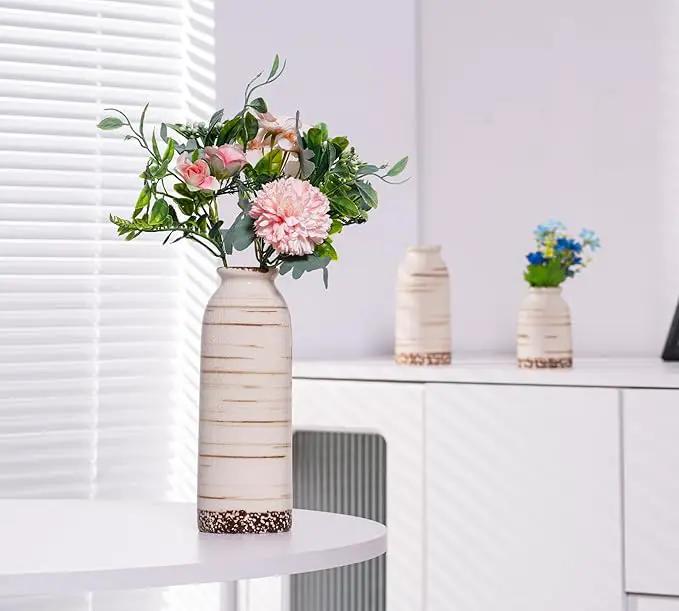 Beige Ceramic Vase Set of 3, Farmhouse Decorative Vase for Pampas Grass, Living Room, Bathroom, Bookshelf, Centerpieces Beige by GreenHaven Gardens