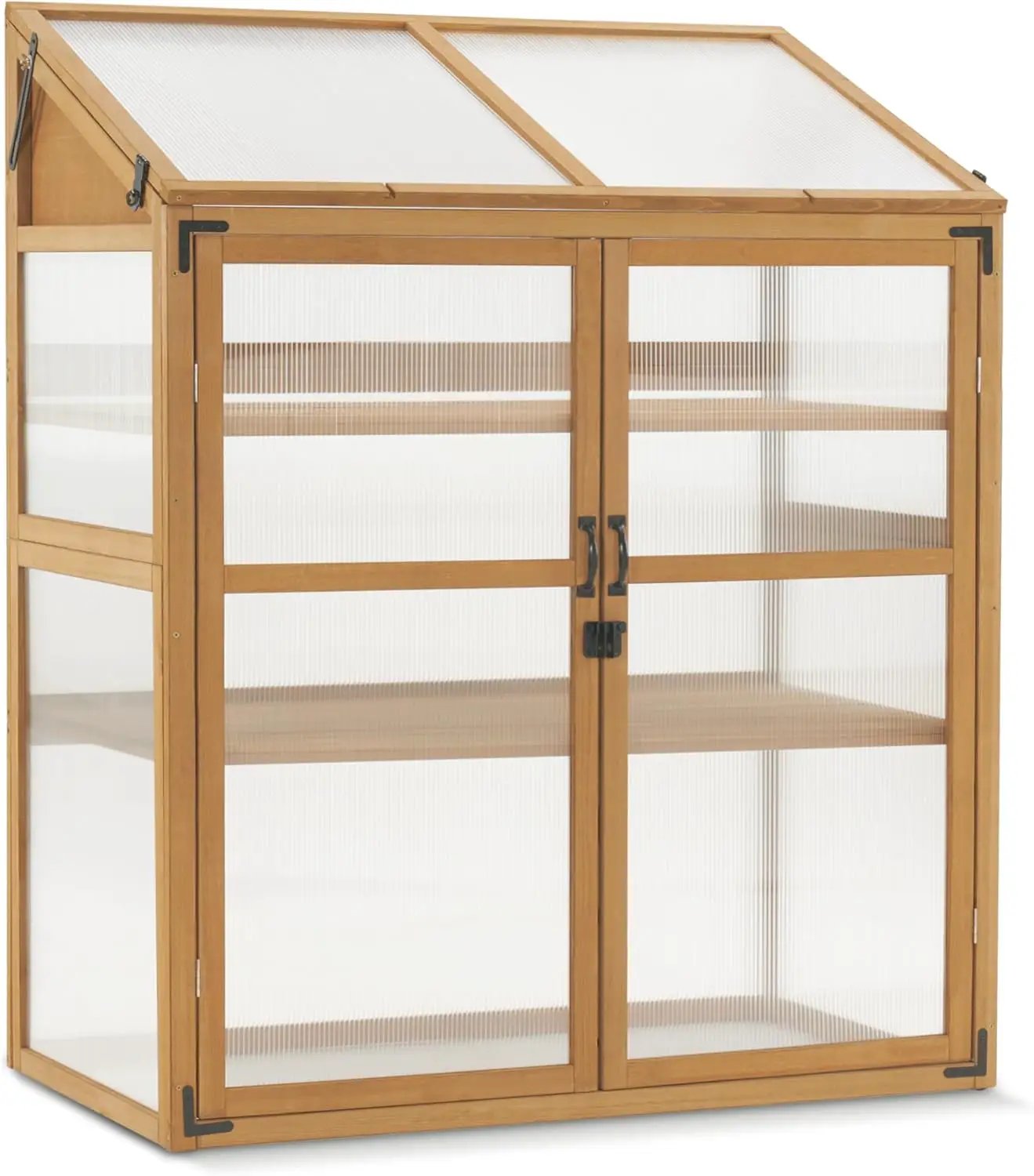 Macrout Cold Frame Greenhouse, Large Wooden Greenhouse Cabinet, Garden Cold Frame with Adjustable Shelves for Outdoor Indoor Use, 1344 (Natural) by GreenHaven Gardens