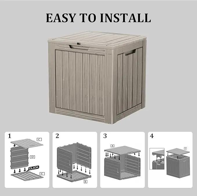 35 Gallon Lockable Resin Deck Box, Waterproof & UV-Resistant Outdoor Storage Box for Outdoor Cushion Storage, Garden Tools & Pool Accessories Storage, Gray by GreenHaven Gardens