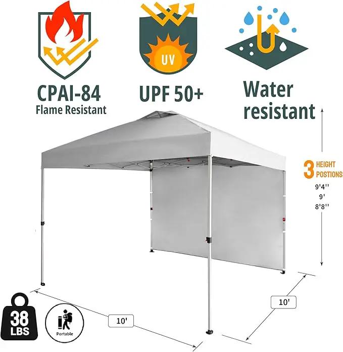 CROWN SHADES 10x10 Pop Up Canopy with 1 Side Wall - Beach Tent with One Push Setup - Outdoor Sun Shade for Events, Parties, Camping - Gazebo with STO-N-Go Cover Bag (White) by GreenHaven Gardens