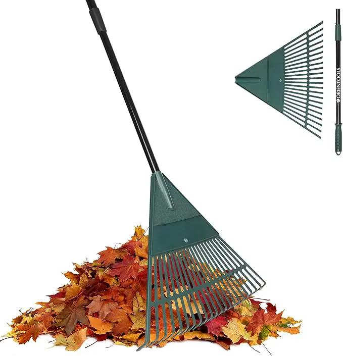 ORIENTOOLS Garden, Adjustable Lightweight Steel Poly Shrub Rake, Plastic Head, 22 Tines, 42 to 60 inches (Black Handle) by GreenHaven Gardens