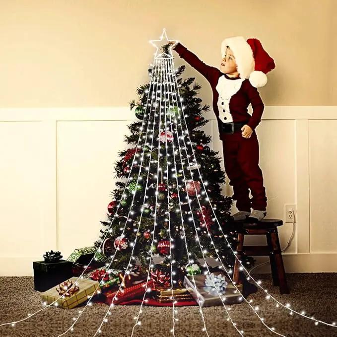 Christmas Decoration Lights, Outdoor Christmas String Lights 320 LED 11.5 Ft Waterfall Tree Lights with Big Star Topper 8 Light Modes for Christmas New Year Holiday Garden Yard Indoor Outdoor Decor by GreenHaven Gardens