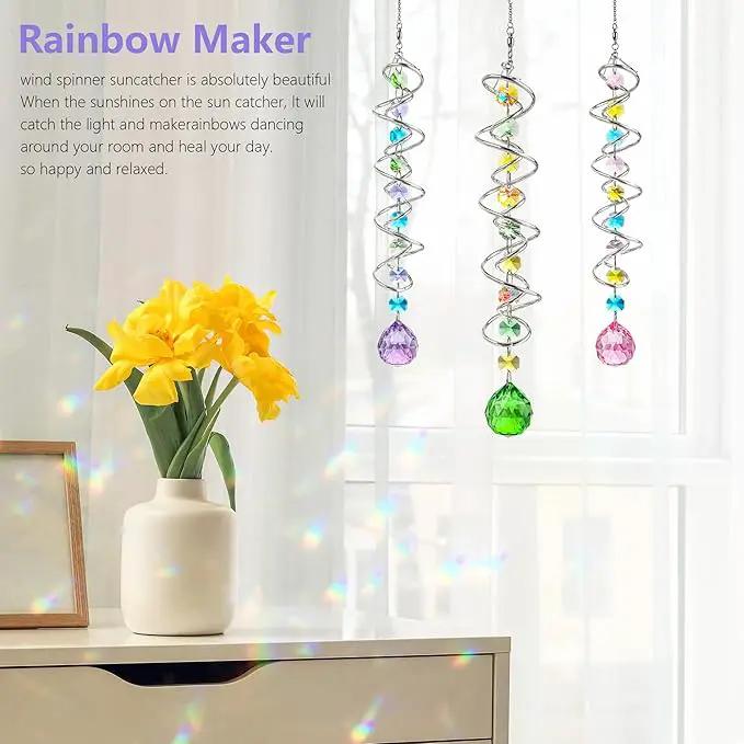 H&D HYALINE & DORA Set of 3 Crystal Sun Catcher for Window Hanging Double-Spiral Gazing Ball Spiral Tail Rainbow Maker Wind Spinners Outdoor for Garden, Patio, Porch, Christmas by GreenHaven Gardens