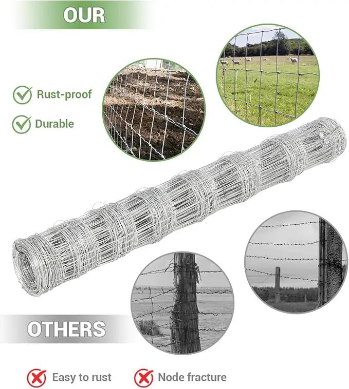 9GA Thickened Heavy Duty Cattle Farm Fence, 4ft x 164ft Galvanized Goat Deer Fence, Heavy Zinc Coating Hog Wire Fencing for Farm Livestock Animals Protection by GreenHaven Gardens