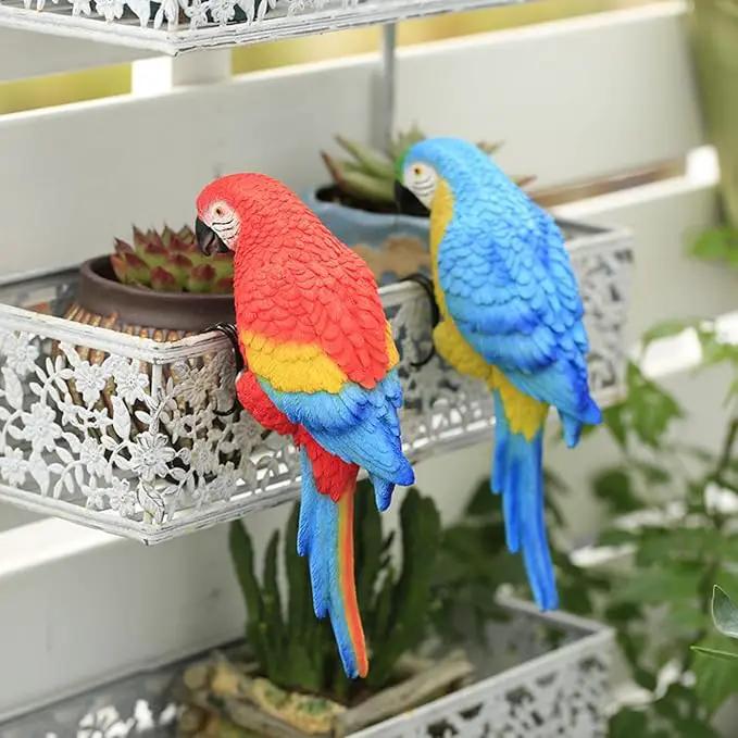 Realistic Parrot Sculpture Resin Hanging Parrots Garden Statues Lifelike Bird Figurines Landscape Ornament Patio Yard Lawn Figurine Tree Decor, Outdoor Garden Wall Statues (Red) by GreenHaven Gardens