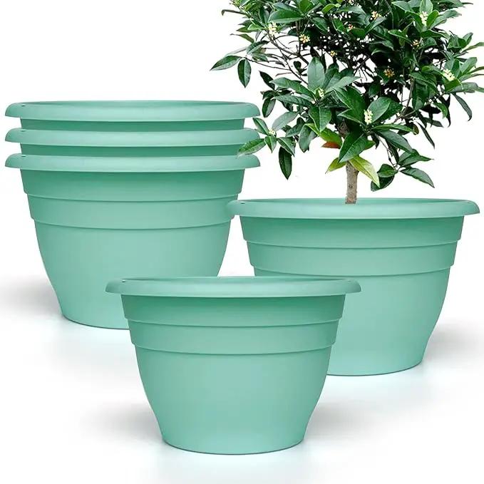 Plant Pots Set of 5, 10 Inch Round Flower Pots, Thickened Plant Planters with Drainage Holes, Garden Pots for Indoor Outdoor (Sky Blue) by GreenHaven Gardens