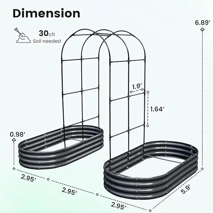 KING BIRD Raised Garden Bed with Arched Trellis Galvanized Planter Garden Box Outdoor for Gardening, Climbing Vegetables, Flowers 5.9x2.95x0.98 Ft 2PCS, Dark Grey by GreenHaven Gardens