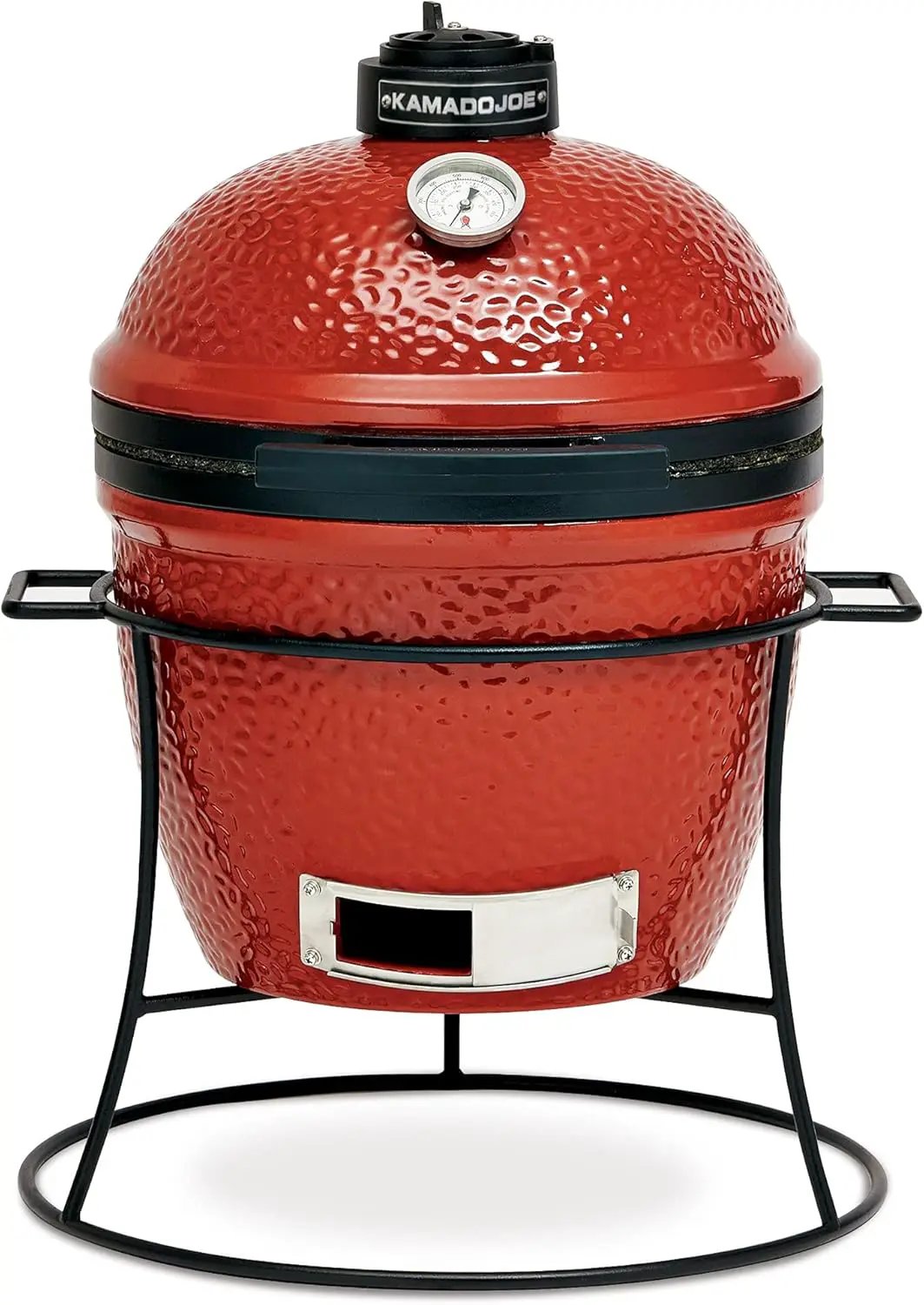 Kamado Joe KJ13RH Joe Jr. 13.5 inch Portable Charcoal Grill with Cast Iron Cart and Heat Deflectors, Blaze Red and Kamado Joe KJ15090620 Cast Iron Sear Plate by GreenHaven Gardens