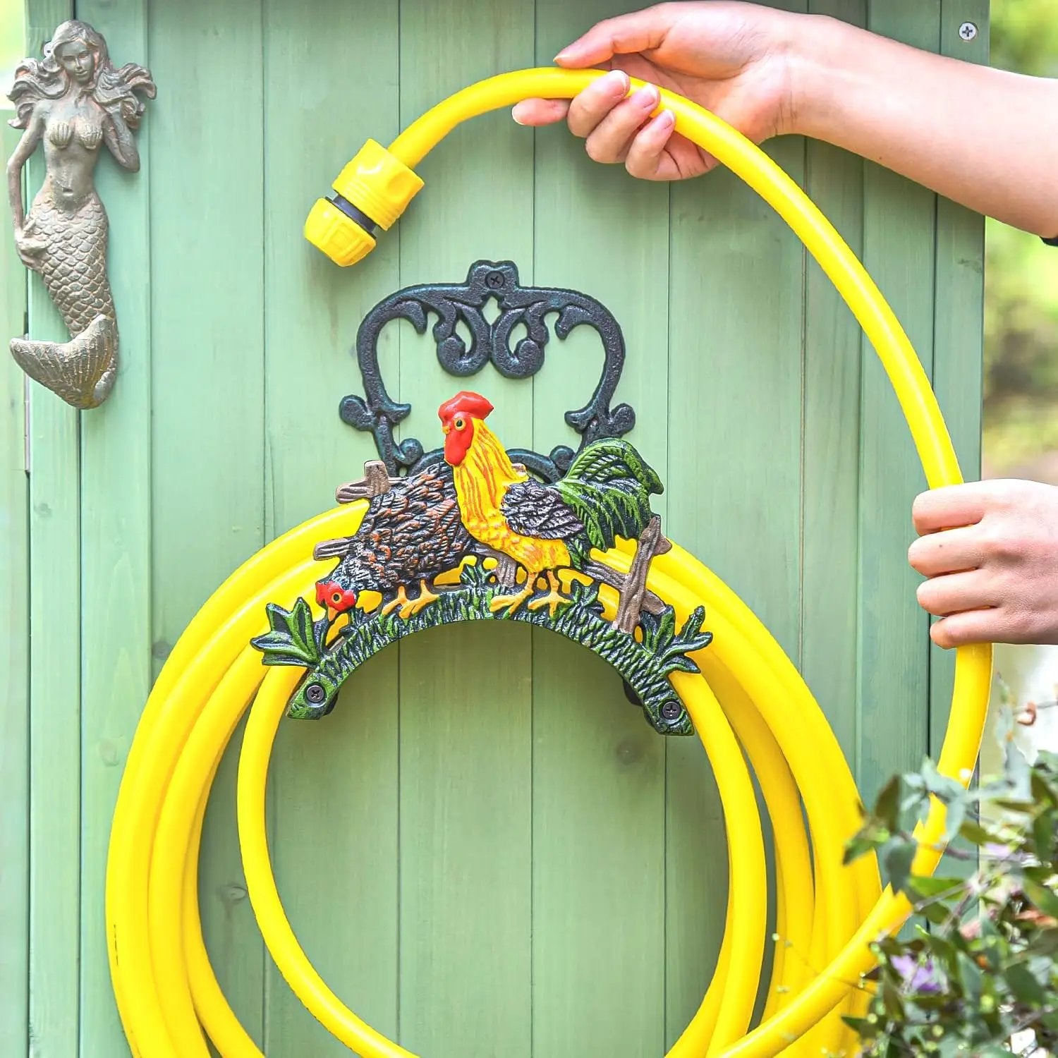 Sungmor Heavy Duty Cast Iron Hose Holder, Garden & Yard Decorative Cocks Wall Mounted Hose Butler, Water Pipe Holds, Rack, Hanger, Antique Wall Decorations by GreenHaven Gardens