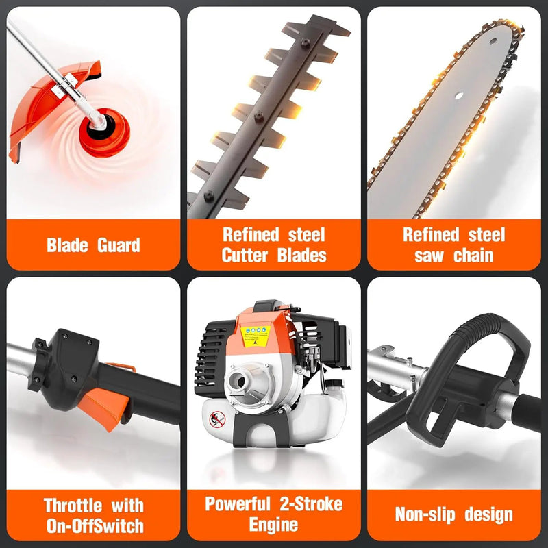 52cc 6 in 1 2-Stroke Gas String Trimmer with Gas Hedge Trimmer,Brush Cutter Gas Powered,Gas Weed Eater for Weeds and Grass by GreenHaven Gardens