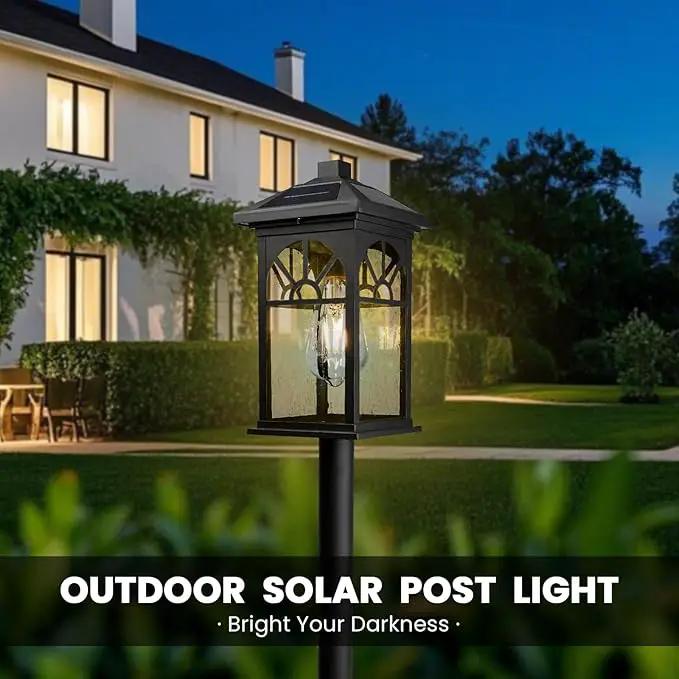 31" Solar Pathway Lights Outdoor, Black Aluminum Bollard Lighting with Remote Control - Dusk to Dawn LED Post Light, IP44 Waterproof for Lawn, Patio, Driveway & Backyard Decor (Bulb Included) by GreenHaven Gardens