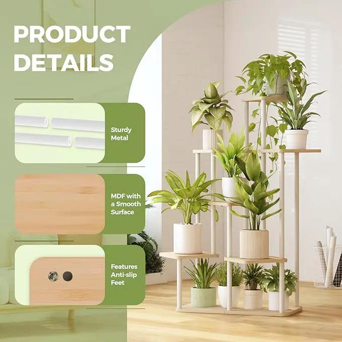 Bamworld 7 Tier Plant Stand Indoor, Large Metal Plant Shelf for Multiple Plants, Tall Tiered Flower Stand for Patio Garden Balcony Living Room Bedroom(White) by GreenHaven Gardens