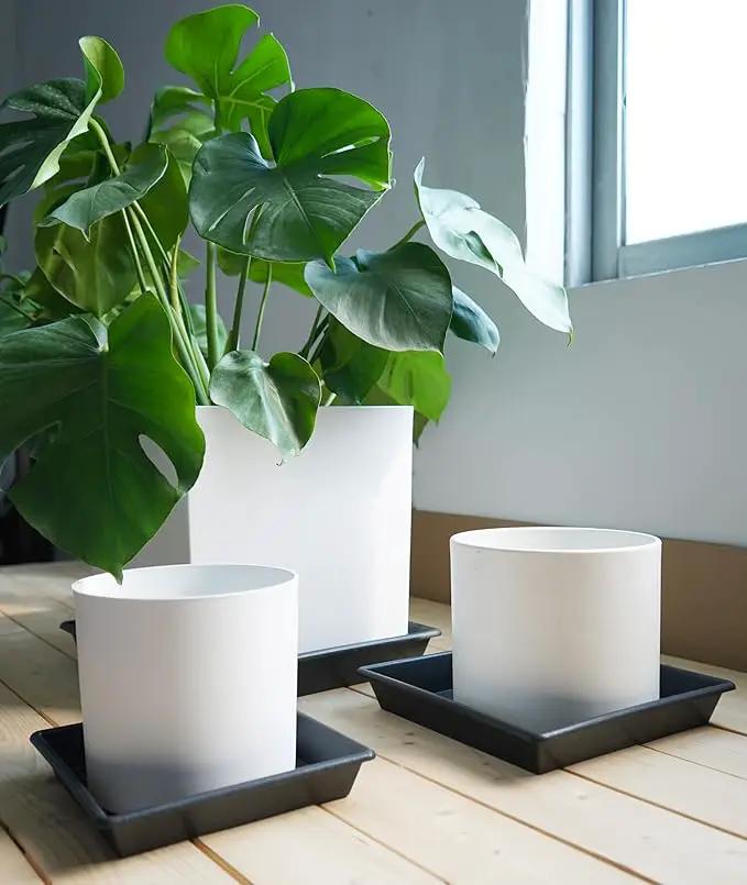 Square Plant Saucer 18 Inch 4 Pack, Plant Stand Plant Trays for Pots Heavy Duty Plastic Plant Saucers for Indoors Outdoors, Flower Pot No Holes Terracotta Plant Lover Gardening Gifts