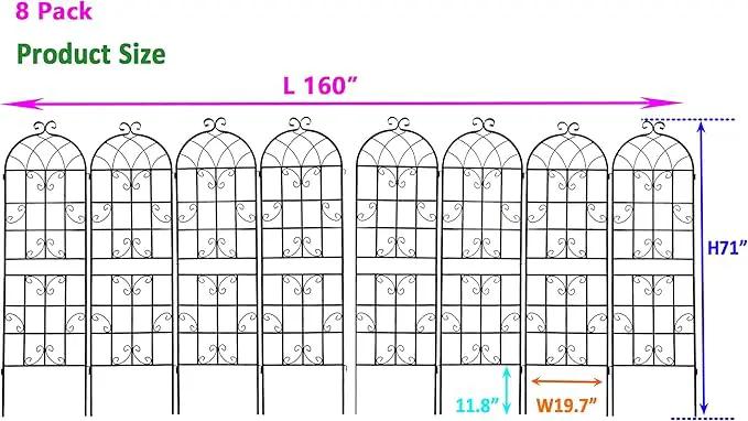 8 Pack Metal Garden Trellis 71" H Garden Fence Rustproof Trellis for Climbing Plants Support Roses Flower Outdoor Lawn Black by GreenHaven Gardens