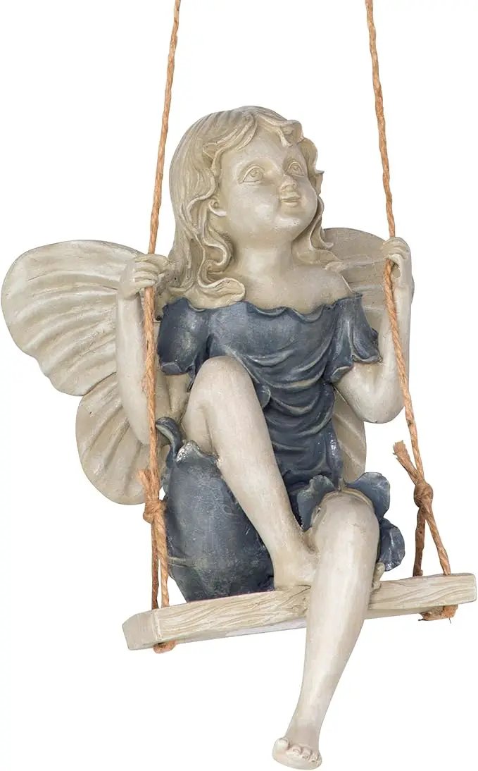Design Toscano EU42046 Summertime Fairy on a Swing Hanging Statue, 11 Inch, Polyresin, Two Tone Stone by GreenHaven Gardens