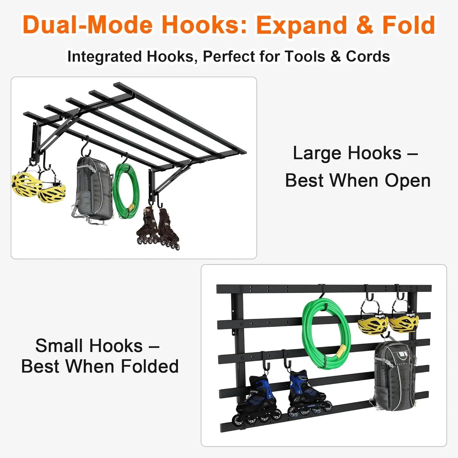 2-Pack Garage Storage System Shelves 3.21x1.64 ft - Industrial Hanging Shelf Wall Mount Kit with Hooks, Folding Garage Wall Shelves, Durable Metal Floating Shelf, Black Shelves Wall Mounted Setup by GreenHaven Gardens