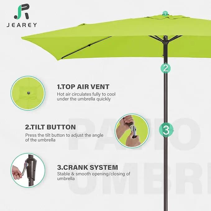 JEAREY 6.5x10 ft Rectangular Patio Umbrellas Outdoor Market Umbrella with Push Button Tilt and Crank, Rectangle Table Umbrella 6 Sturdy Ribs UV Protection for Pool Garden Backyard Deck, Apple Green by GreenHaven Gardens