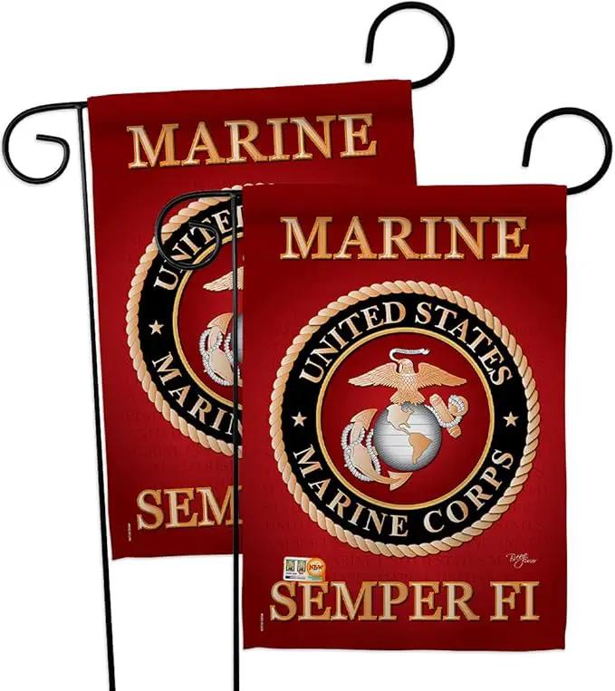 Marine Corps Garden Flag - 2pcs Pack Armed Forces USMC Semper Fi United State American Military Veteran Retire Official - House Decoration Banner Small Yard Gift Double-Sided Made In USA 13 X 18.5 by GreenHaven Gardens