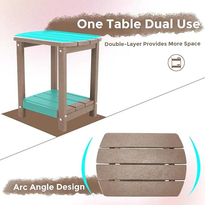 Adirondack Square Outdoor Side Table,2-Tier Storage Patio Side Table, HDPE End Tables for Backyard Pool Porch Garden Lawn(Teak) by GreenHaven Gardens