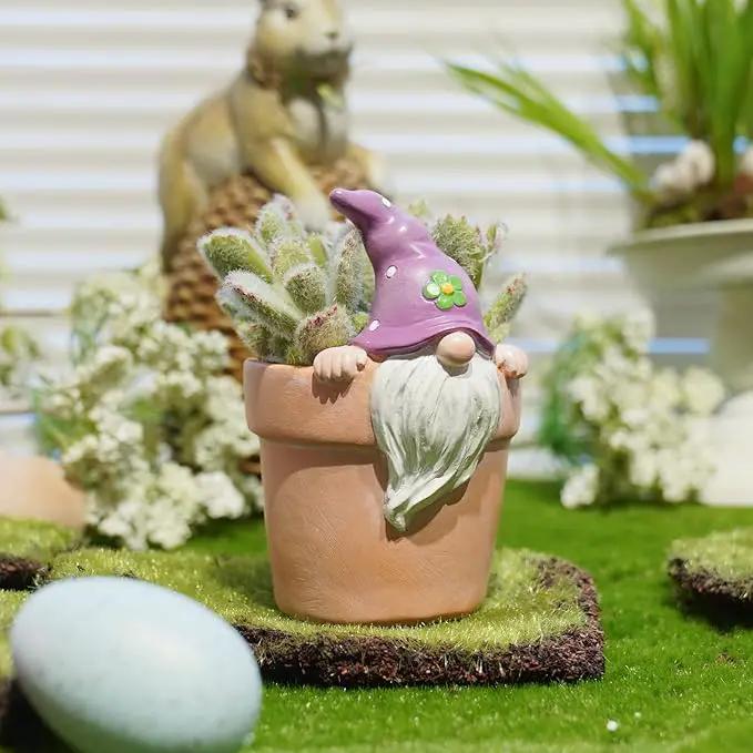 Newman House Studio Spring-Gnomes Flower-Pots Easter Decorations Cactus-Succulents - Easter Decorative Purple Planter Pots Unique Garden Pots with Drainage Hole for Indoor Outdoor 3 x 3.5 x 5 inch by GreenHaven Gardens