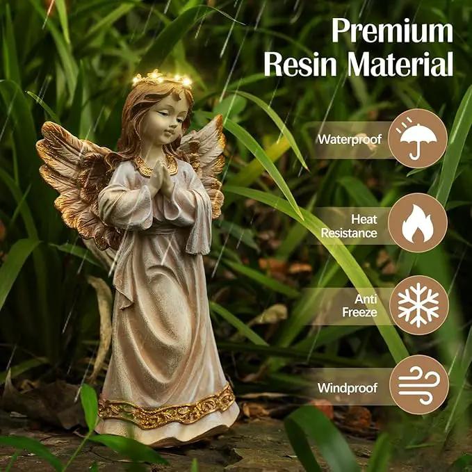 Angel Garden Statue,Memory Guardian Solar Garden Decor with Warm Light,Waterproof Praying Angel Statue with Garland,Outdoor Garden Decor Sculpture for Lawn Yard Patio,Sympathy Gift,Apricot Pink by GreenHaven Gardens