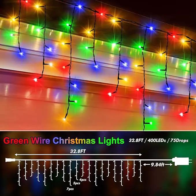 Hezbjiti 400LED Christmas Lights Outdoor 33FT Icicle Lights Dark Green Wire LED Icicle Lights Outdoor with 8 Modes 75 Drops Fairy String Lights for Christmas Decor Eaves Party Yard Garden by GreenHaven Gardens