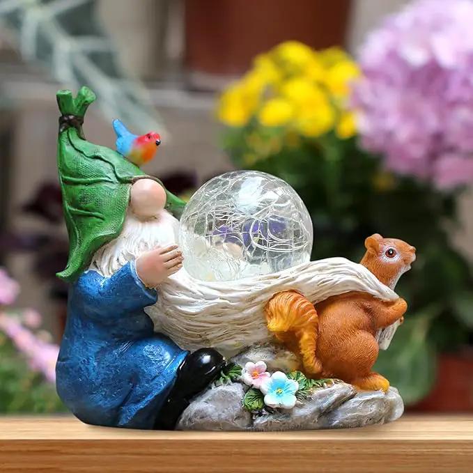 Garden Gnomes Statue Outdoor Decor,Solar Gnome Statue for Outside -Resin Blue Gnome Yard Art Gifts for Mom,Grandmam Birthday Gift by GreenHaven Gardens