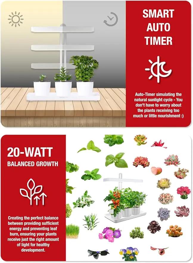 TORCHSTAR Indoor Herb Garden with LED Grow Light, Height Adjustable, 20W Growing System with Automatic Timer, CRI 95+, Full Spectrum Plant Light for Seeds, Vegetation, Home, White, No Pots or Plants by GreenHaven Gardens