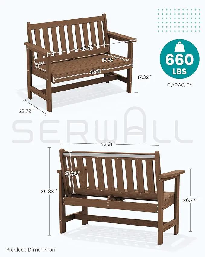 SERWALL Outdoor Bench, HDPE Outdoor Benches Weatherproof, 2-Person Garden Bench with 660 lbs Weight Capacity, Patio Benches for Outdoors, Garden, Porch, Backyard and Park, Brown, 6 Pack by GreenHaven Gardens