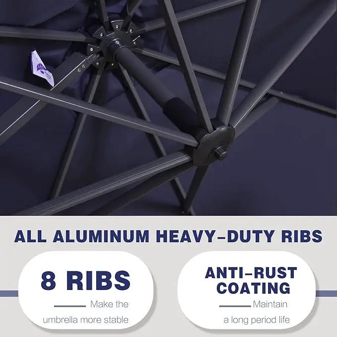 PURPLE LEAF 9' X 11.5' Cantilever Outdoor Rectangle Umbrella Patio Umbrella with Base Offset Umbrella with 360-degree Rotation for Garden Pool Deck Patio Navy Blue by GreenHaven Gardens