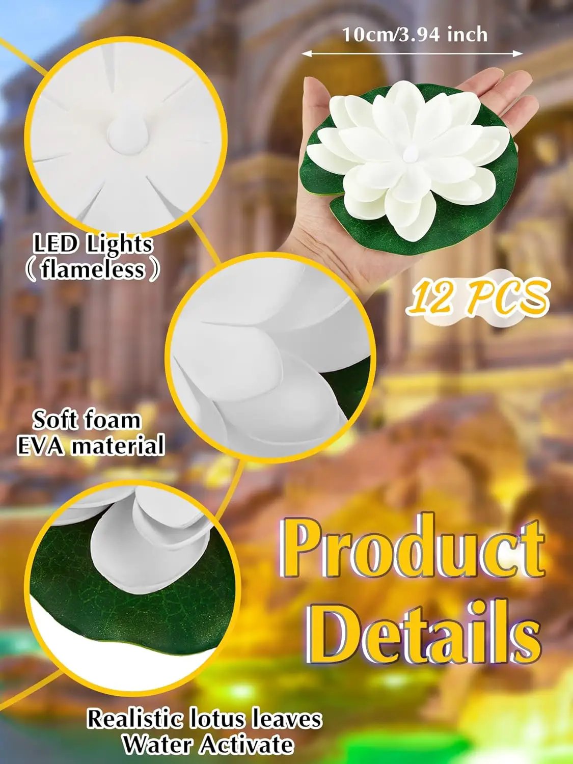 Hortsun 12 Pcs Floating Lotus Lights with Batteries Lily Pads Pool Flowers Diwali Pooja Decorations Floating Candles Decor for Pool Pond Outdoor Indoor(3.94 Inch,White) by GreenHaven Gardens