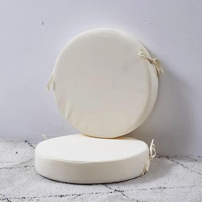 15 x 15 Inch Round Cushions for Outdoor Furniture Non-Slip Waterproof Patio Bistro Chair Cushion with Ties Bar Stool Seat Cushion for Kitchen Chairs Set of 2, Beige by GreenHaven Gardens