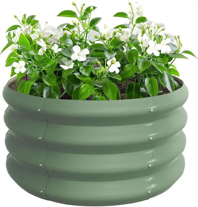 2x2x1ft Round Galvanized Raised Garden Bed Outdoor Metal Planter Box Raised Beds for Gardening,Vegetables,Fruits,Flowers & Herbs (Green) by GreenHaven Gardens