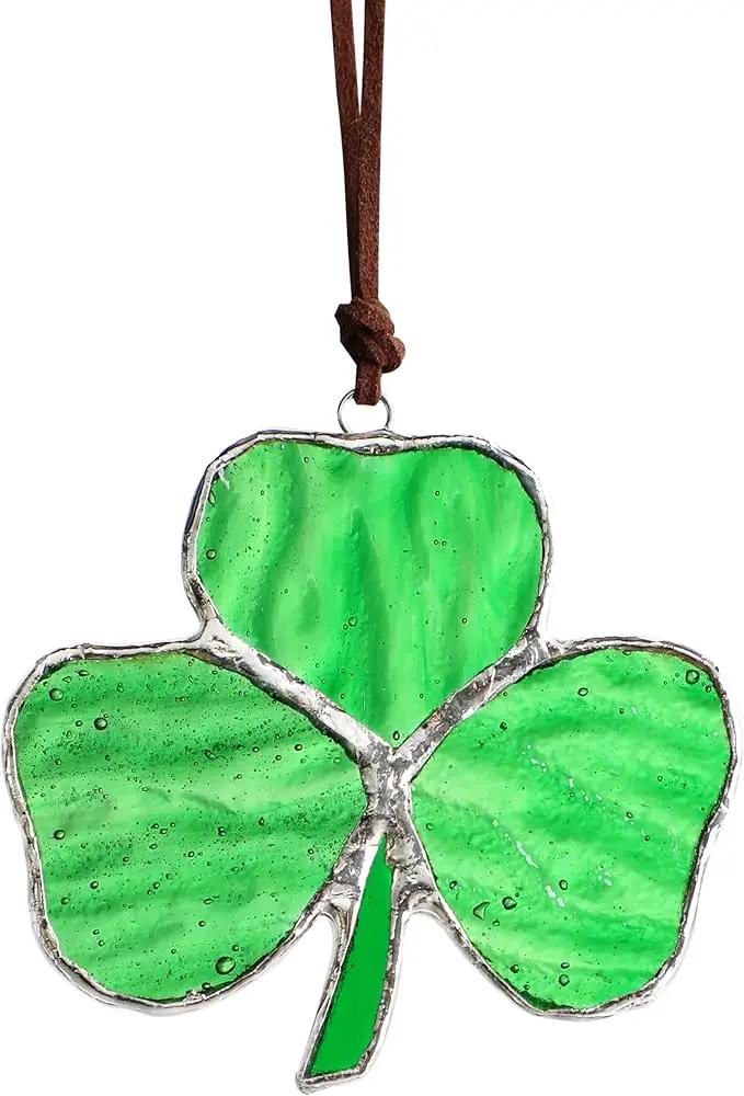 Handmade Stained Glass Clover Suncatcher Glass Panel St. Patrick's Day Christmas Decor for Garden Outdoor Indoor Window Hanging Decoration by GreenHaven Gardens