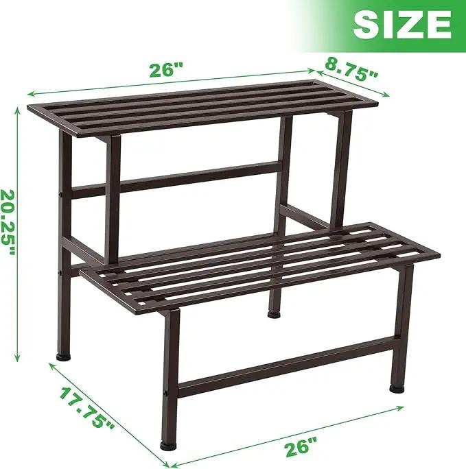 Metal Plant Stand Outdoor Plant Shelf Indoor,2 Tier Heavy Duty Ladder Plant Stands for Multiple Plants,26" L x 20.25" H x 17.75" W,Coffee by GreenHaven Gardens