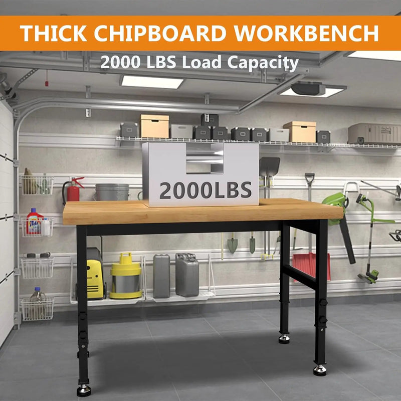 48" Work Bench, Adjustable Height Workbench with Rubber Pad, Heavy-Duty Work Table with Power Outlets, 2000 LBS Capacity Workstation for Garage, Workshop, Office, Home by GreenHaven Gardens