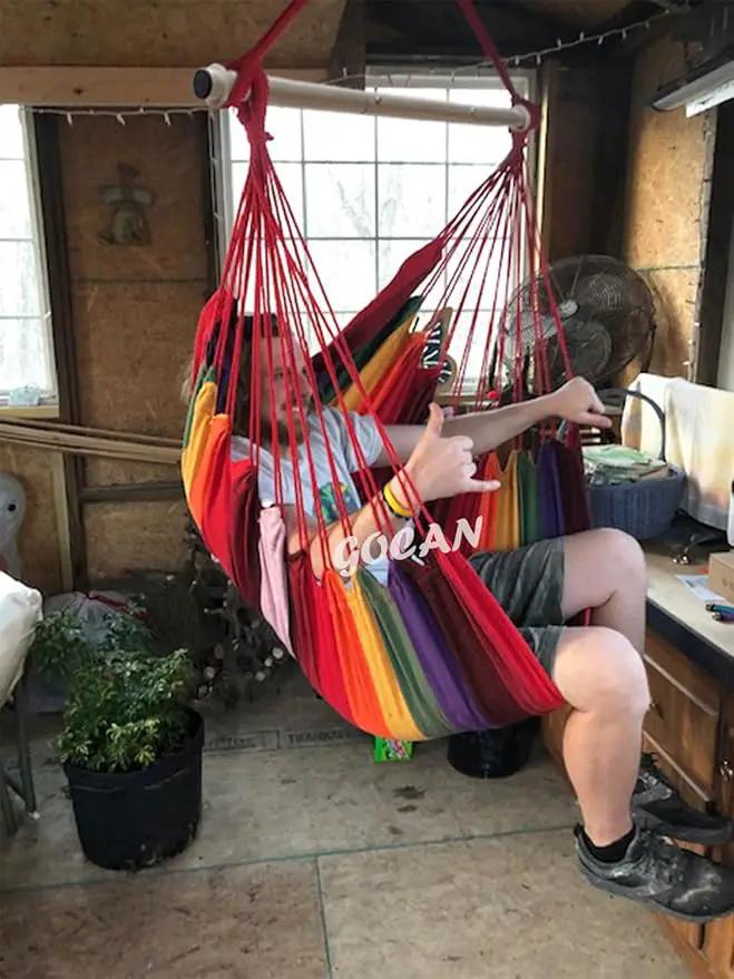 Hammock Chair Large Hammock Swing, 110 x 150cm Load 150kg, Cotton Hammock Chair Metal Spread Bar Wide Seat Swing Chair(red) by GreenHaven Gardens