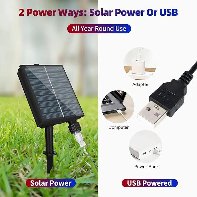 Solar American US Flag Lights [Solar & USB 2 Power Way], 420 LEDs Waterproof USA Net Lights, 6.75 FT x 3.53 for Garden, 4th of July, Independence Day Decoration by GreenHaven Gardens