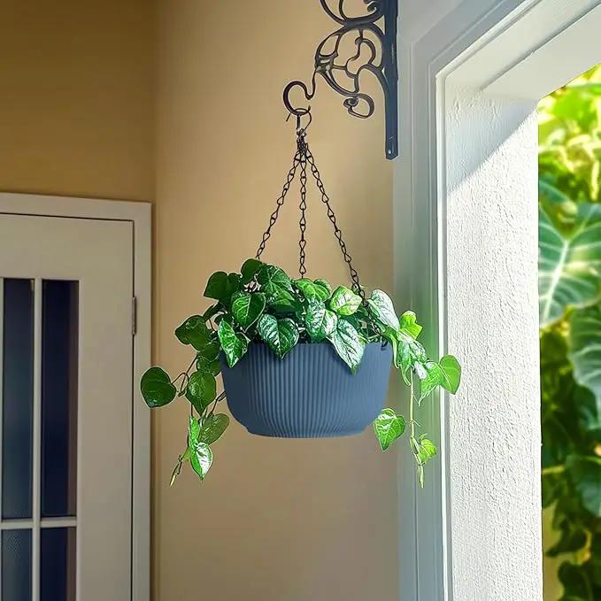 T4U 12 Inch Large Hanging Planters for Outdoor Plants, 2 Pack Self Watering Hanging Pots Indoor, Hanging Baskets for Plants,Hanging Flower Pot with Drainage Hole and Plant Hanger, Blue by GreenHaven Gardens