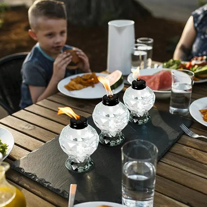 4 Pack Glass Table Torches, Citronella Table Top Torches with Wick and Cap for Outdoor, Refillable Landscape Lanterns for Yard, Patio, Christmas, Garden, Party Decor by GreenHaven Gardens