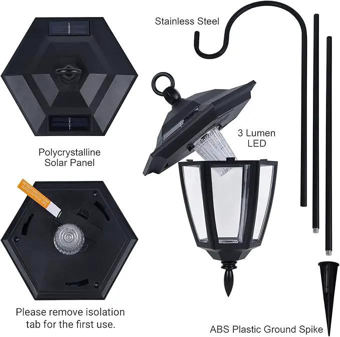 Dynaming 2 Pack Solar Hanging Lights Outdoor, Solar Powered Garden Decorative Lanterns with 2 x 38 Inch Shepherd Hooks, Waterproof Landscape Lighting for Lawn Patio Yard Pathway Driveway, Warm White by GreenHaven Gardens