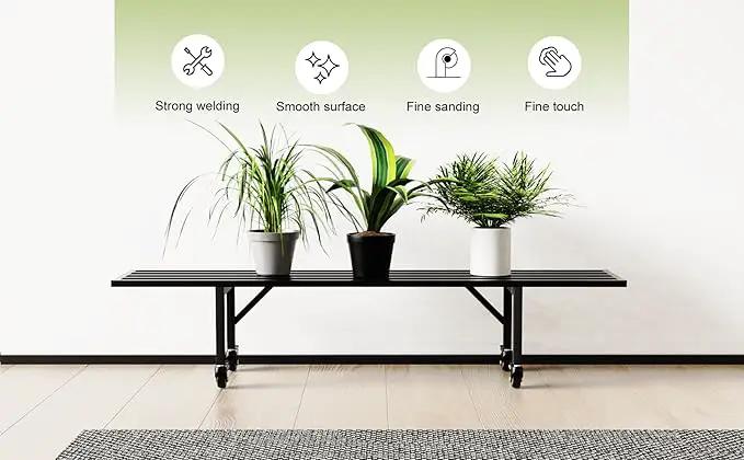 Zhongma One Tier Metal Plant Stand with Wheels,(45.67 L x 8.66 W x 10.3 H) Heavy Duty Plant Holder for Home, Window,Garden, Plant Lovers, Display Stand by GreenHaven Gardens