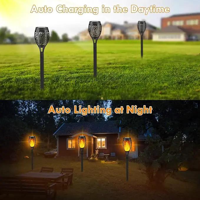 8 Pack Solar Tiki Torches, Flickering Flame Garden Decor, Waterproof LED Torches for Outside Patio Yard (Yellow) by GreenHaven Gardens